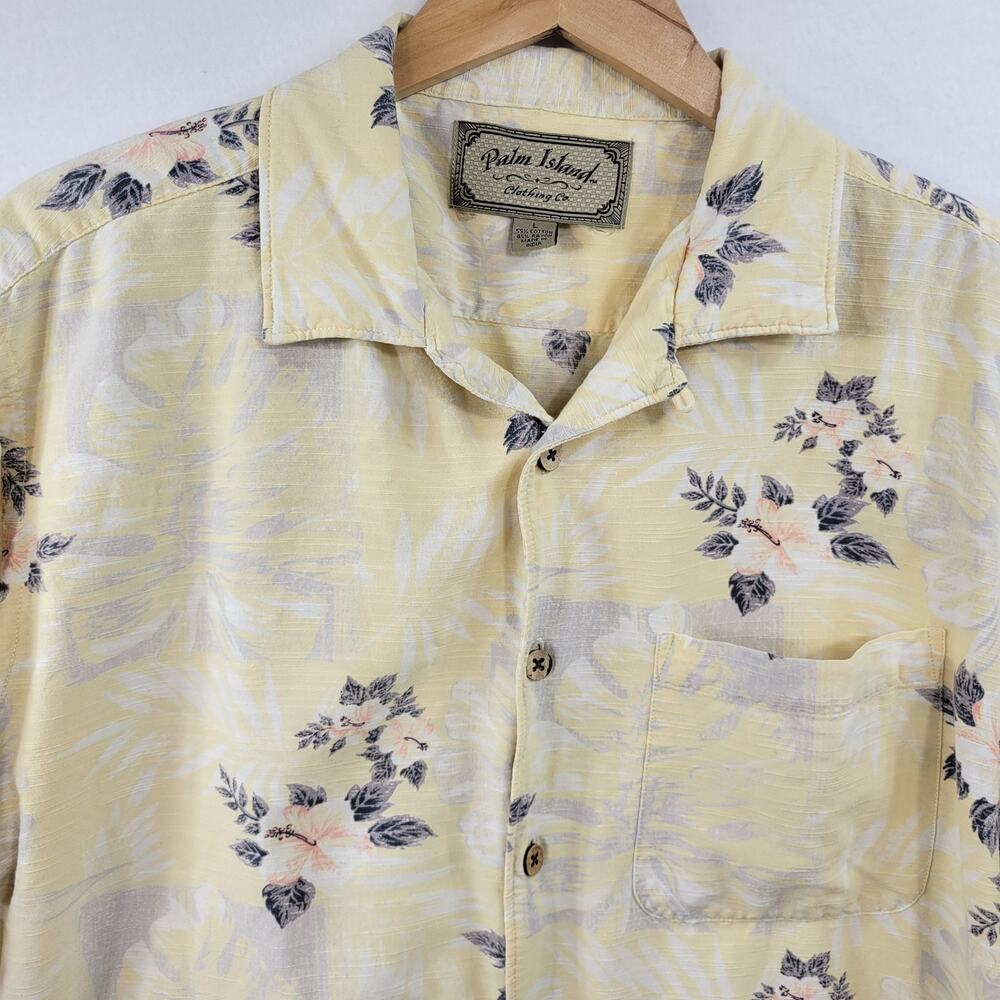Men's Vintage Yellow Hawaiian Floral Shirt Lightweight Cotton Palm Island Size L